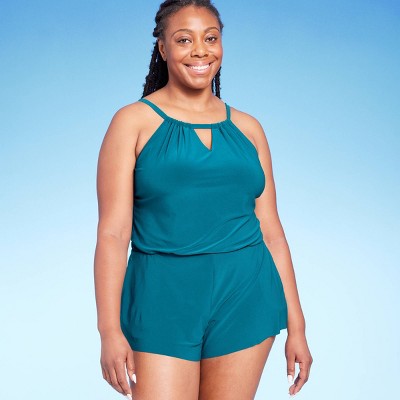 Open Box - Aqua Green Women's Swim Romper One Piece Swimsuit with Pocket UPF 50+ Aqua GreenBullseye Deals