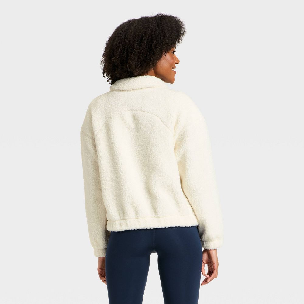 New - Women's High Pile Fleece 1/2 Zip Pullover Jacket - All In Motion™ Cream/Red XL