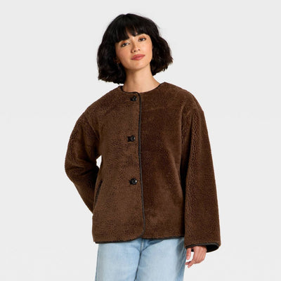 New - Women's Faux Sherling Coat - Universal Thread™ Dark Brown XL