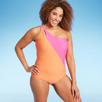 Lands' End Women's UPF 50 Full Coverage Tummy Control One Shoulder One Piece Swimsuit Lands' EndBullseye Deals
