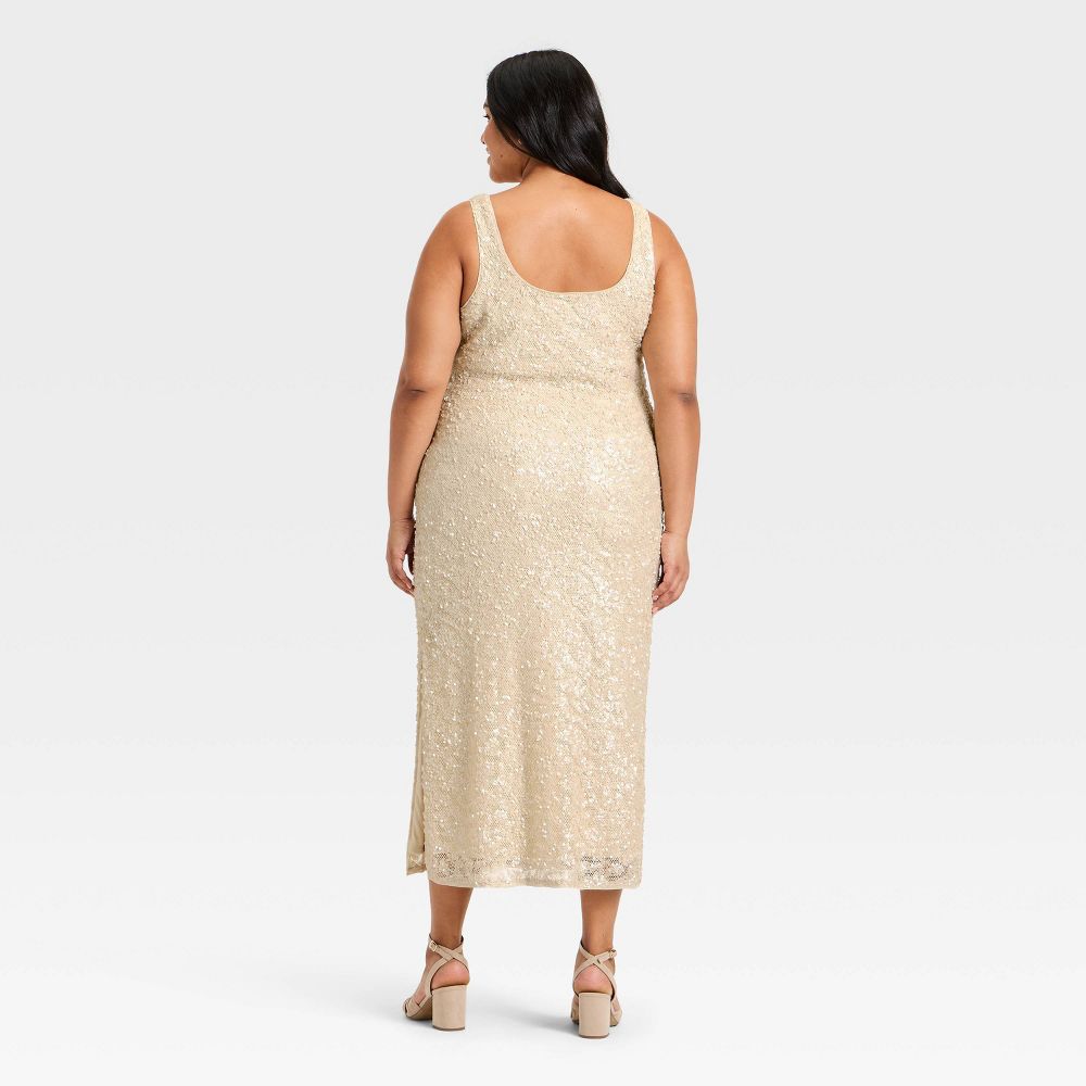 New - Women's Sequin Slip Maxi Dress - A New Day™ Cream 1X