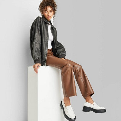 New - Wild Fable Women's Low Rise Flare Classic Faux Leather Pants Wild FableBullseye Deals