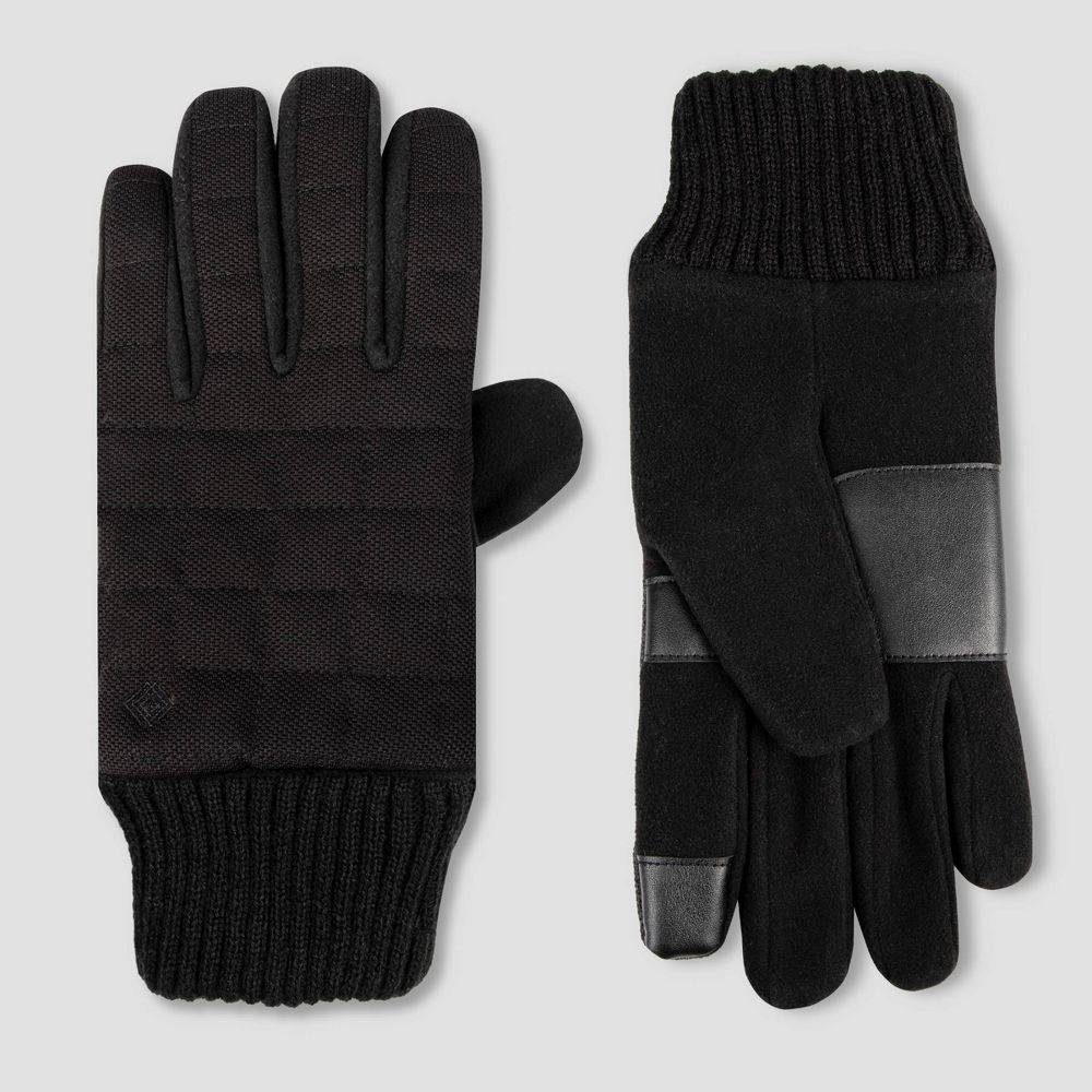 New - Isotoner Men's Quilted Stretched Knitted Gloves - Black M