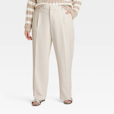 New - Women's Signature Crepe Essential Trouser - A New Day™ Off-White 10: High Rise, Straight Leg, Back Elastic