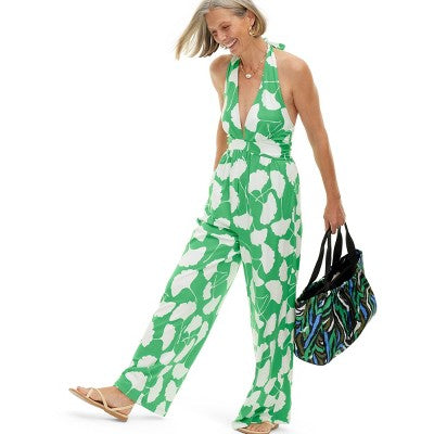 New - Diane von Furstenberg Women's Halter Jumpsuit Deep V-Neck, Ginkgo Green Diane von Furstenberg for TargetBullseye Deals