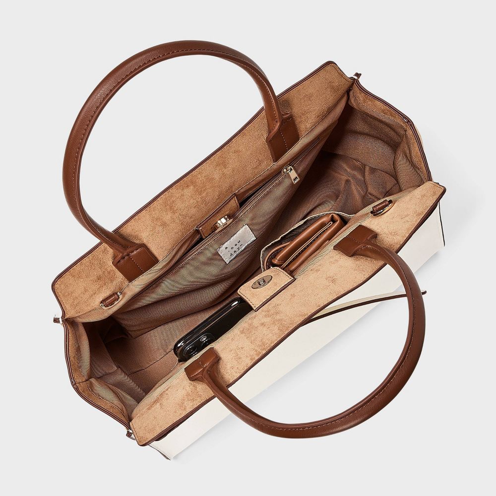 Open Box - Belted Top Handle Satchel Handbag - A New Day™ Cream