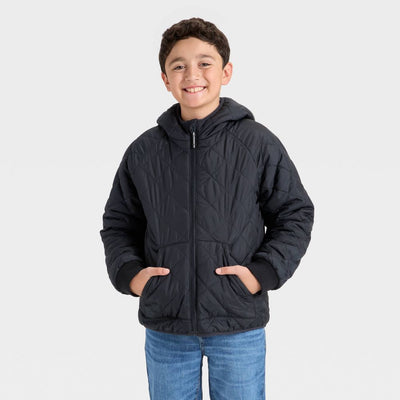New - Boys' Hooded Reversible Puffer - Cat & Jack™ Black/Gray XS