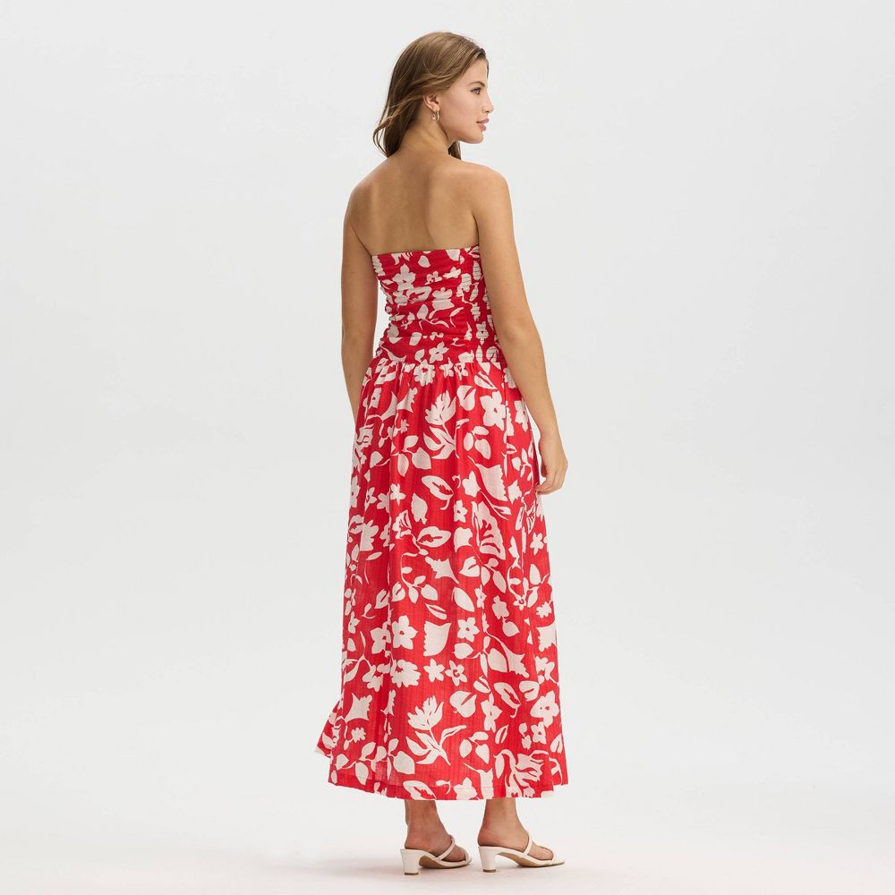 New - Women's Ruched Midi A-Line Dress - A New Day™ Red Floral XXL