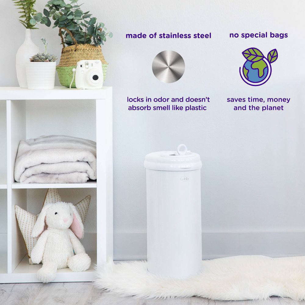 New - Ubbi Stainless Steel Diaper Pail - White