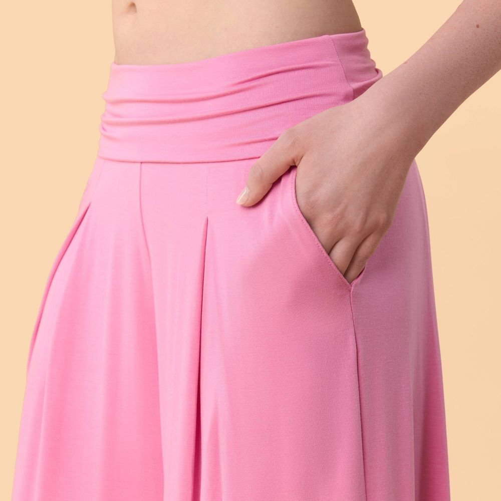 Open Box - Blogilates Women's Homebody Foldover Wide Leg Pants - Pink L