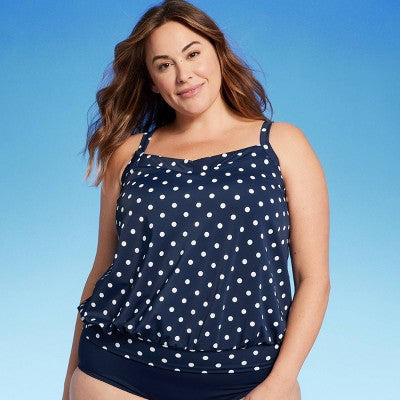 Lands' End Women's Polka Dot Blouson Tankini Tank Top Swimsuit Lands' EndBullseye Deals