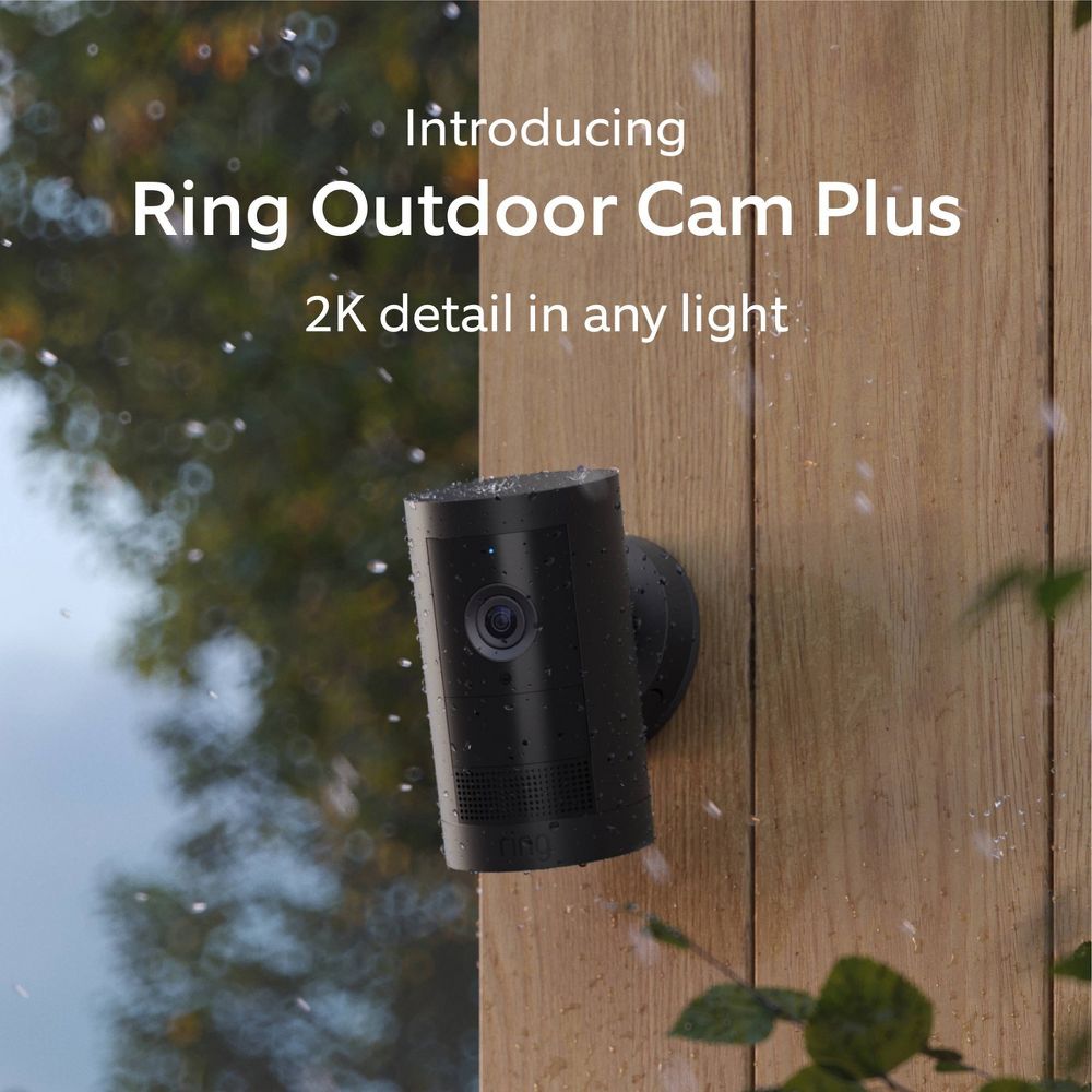 New - Ring Outdoor Cam Plus Battery 2K Video with Low-Light Vision and Flexible Mounting - Black