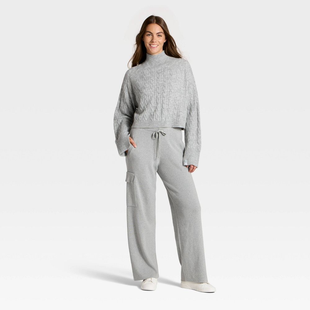 New - Women's Mock Neck Cable Knit Sweater - JoyLab™ Heathered Gray S