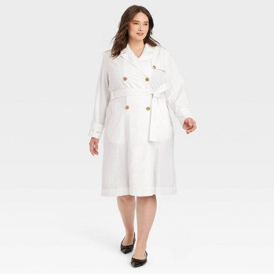 New - A New Day Women's Button Up Linen Trench Coat Jacket A New DayBullseye Deals