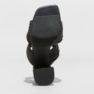 New - A New Day Women's Chunky Block High Heel Slip On Mules Sandals Embossed Striped A New DayBullseye Deals