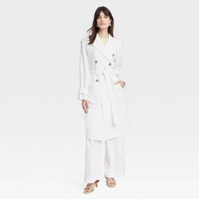 New - A New Day Women's Button Up Linen Trench Coat Jacket A New DayBullseye Deals