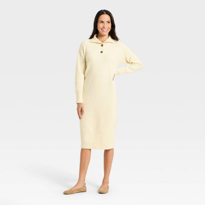 New - Women's Long Sleeve Midi Sweater Dress - Universal Thread™ Cream M