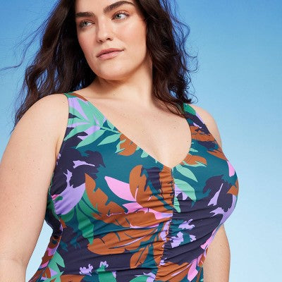 Shade & Shore Women's Plunge One Piece Swimsuit Shirred Bathing Suit Shade & ShoreBullseye Deals