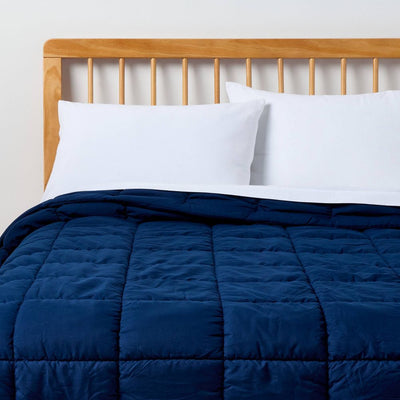 New - King Puffer Box Stitch Comforter Navy Blue - Room Essentials™