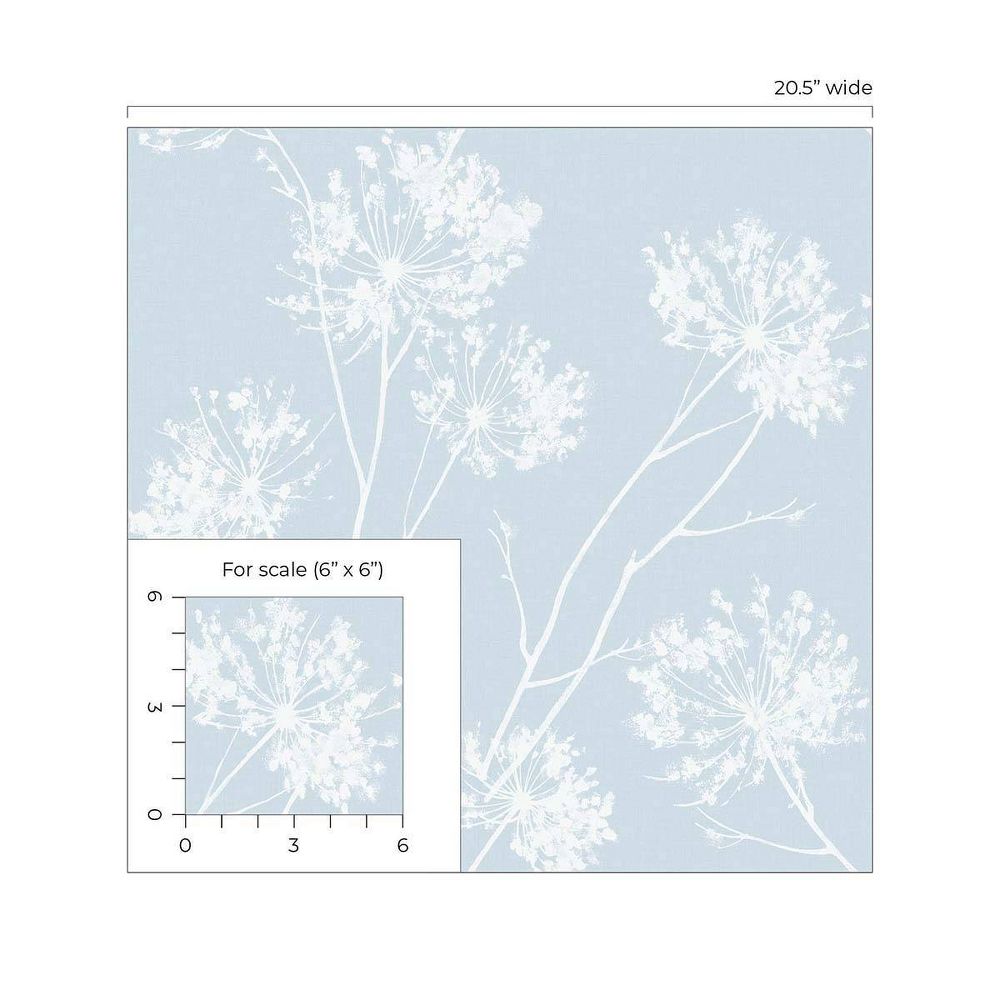 New - NextWall One O'Clock Botanical Peel and Stick Wallpaper Light Blue: Removable, Self-Adhesive, Washable, 30.75 Sq Ft Coverage