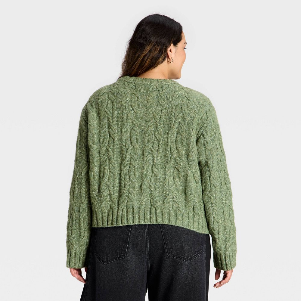 Open Box - Women's Cozy Cable Crewneck Pullover Sweater - Universal Thread™ Dark Green XXL