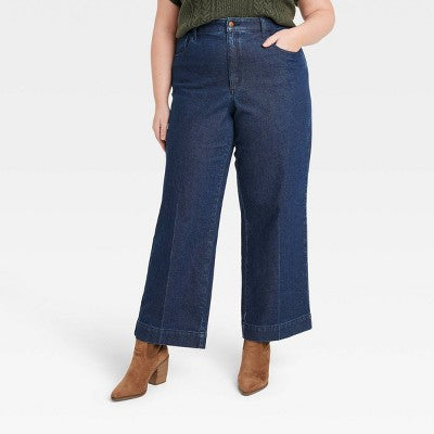New - Universal Thread Women's High Waisted Wide Leg Cropped High-Rise Jeans, Dark Wash Universal ThreadBullseye Deals