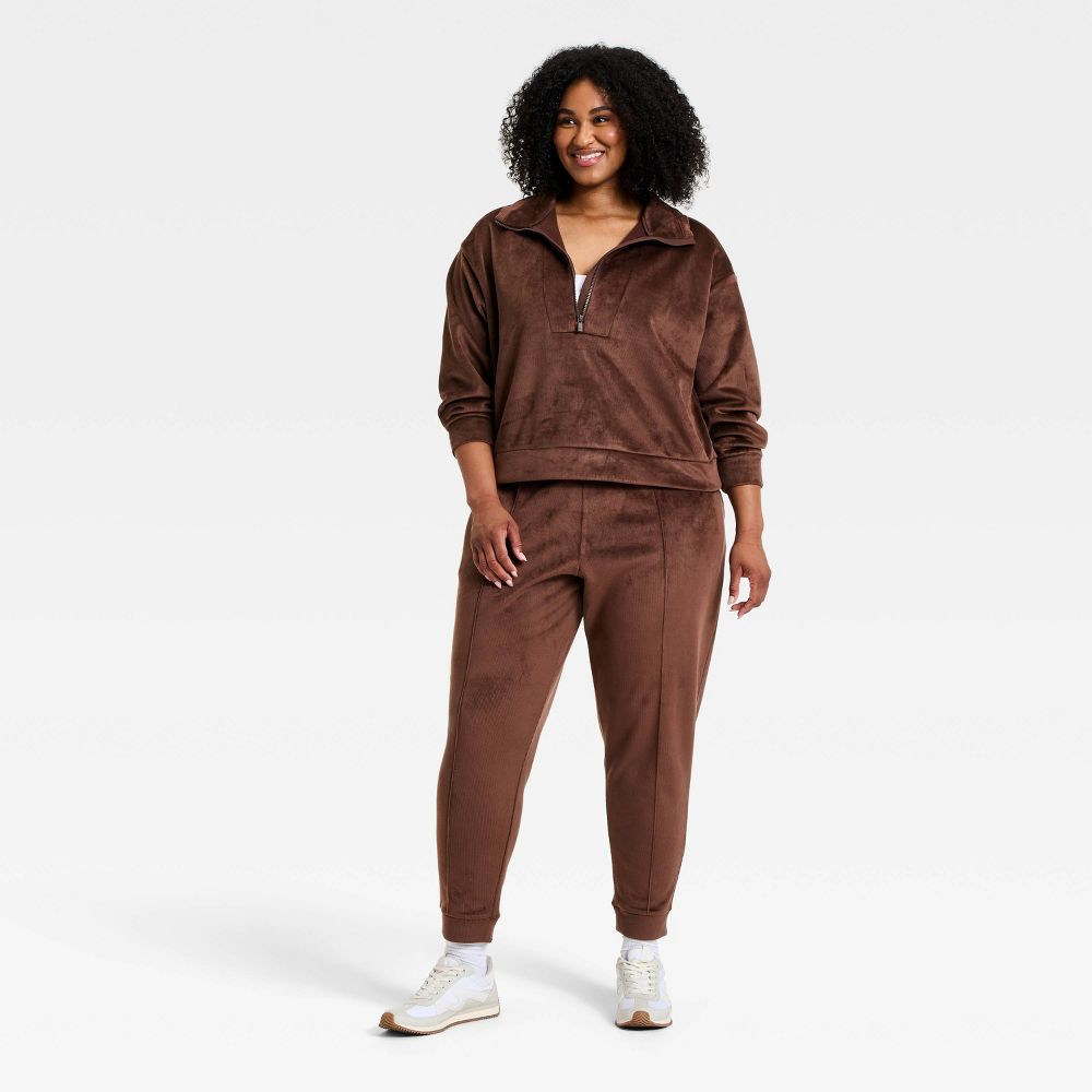 New - Women's Velour Ribbed 1/2 Zip Sweatshirt - All In Motion™ Brown S