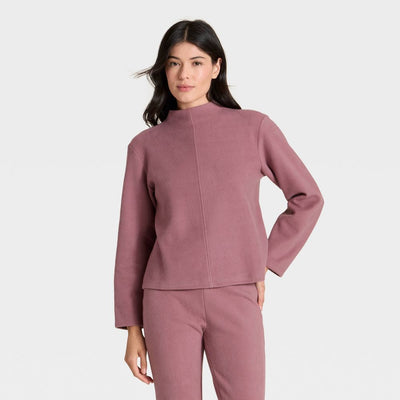 New - Women's Long Sleeve Brushed Mockneck Top - A New Day™ Mauve S