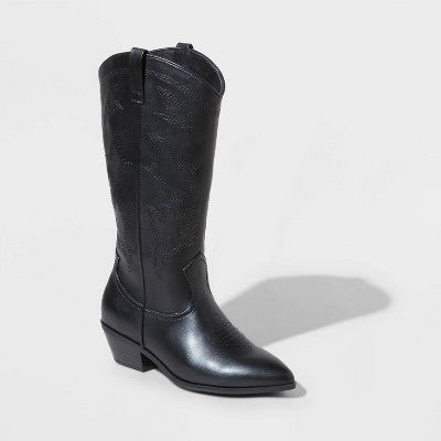 Wild Fable Women's Faux Leather Zipper Pull Loops Mid Calf Western Boots Heel Wild FableBullseye Deals