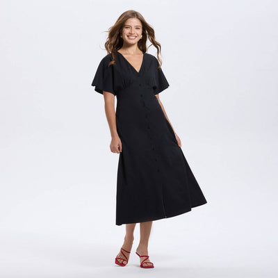 New - Women's Short Sleeve Button-Down Flared Midi A-Line Dress - A New Day™ Black XS