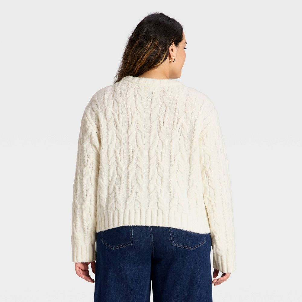 New - Women's Cozy Cable Crewneck Pullover Sweater - Universal Thread™ Cream XXL