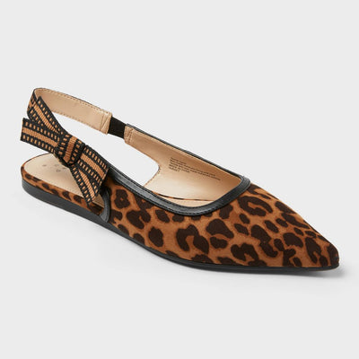 New - Women's London Sling Back Flats - A New Day™ Brown 9.5: Slip On, Cushioned Insole, Pointed Toe, Textured Outsole, Microsuede