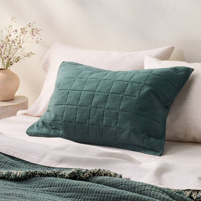 Open Box - King Heavyweight Linen Blend Quilt Pillow Sham Dark Teal Blue - Casaluna™: Woven Rayon & Cotton, Zipper Closure, OEKO-TEX Certified