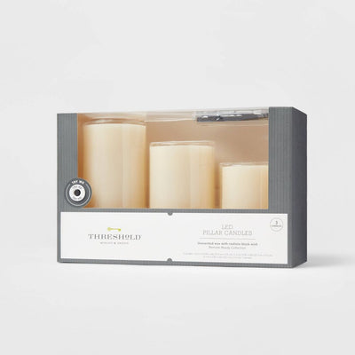 New - 3pk 3'' x 4'' 3'' x 5'' 3'' x 6'' LED Flameless Black Wick Candle Cream - Threshold™