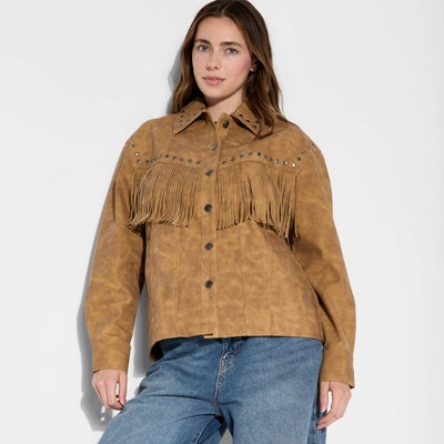 New - Women's Faux Suede Fringe Jacket - Wild Fable™ Brown XS