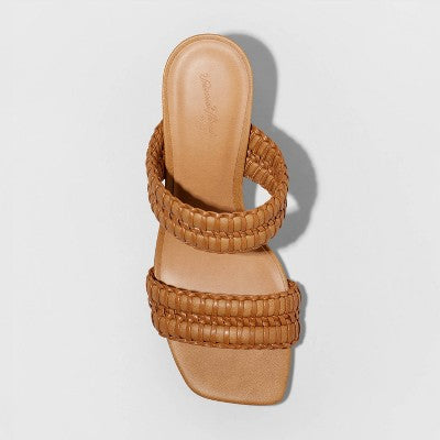 Open Box - Universal Thread Women's Chunky Block High Slip On Heels Sandals Woven Band Universal ThreadBullseye Deals