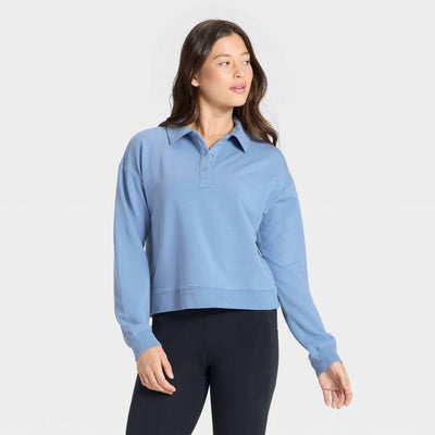 New - Women's Modal French Terry Polo Sweatshirt - All In Motion™ Slate Blue XXL