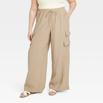 New - A New Day Women's High Rise Wide Leg Classic Fit Full Cargo Pants Midweight A New DayBullseye Deals