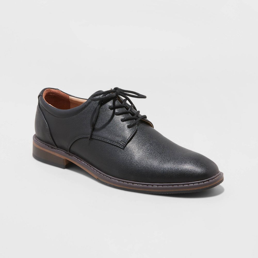 Open Box - Men's Leo Dress Shoes with Memory Foam Insole - Goodfellow & Co™ Black 11W: Lace Up, Wide Fit, Cushioned Footbed
