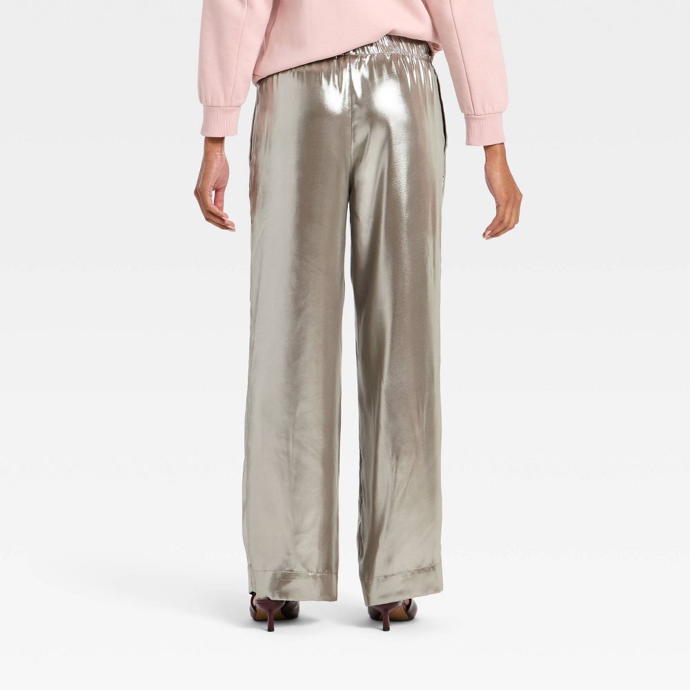 New - Women's Metallic Foil Pull-On Pants - A New Day™ Silver M