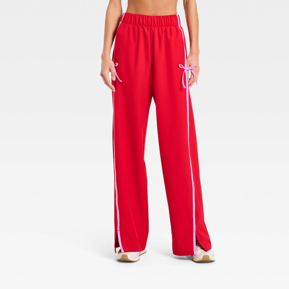 New - Women's Woven High-Rise Bow Track Pants - All In Motion™ Red XS