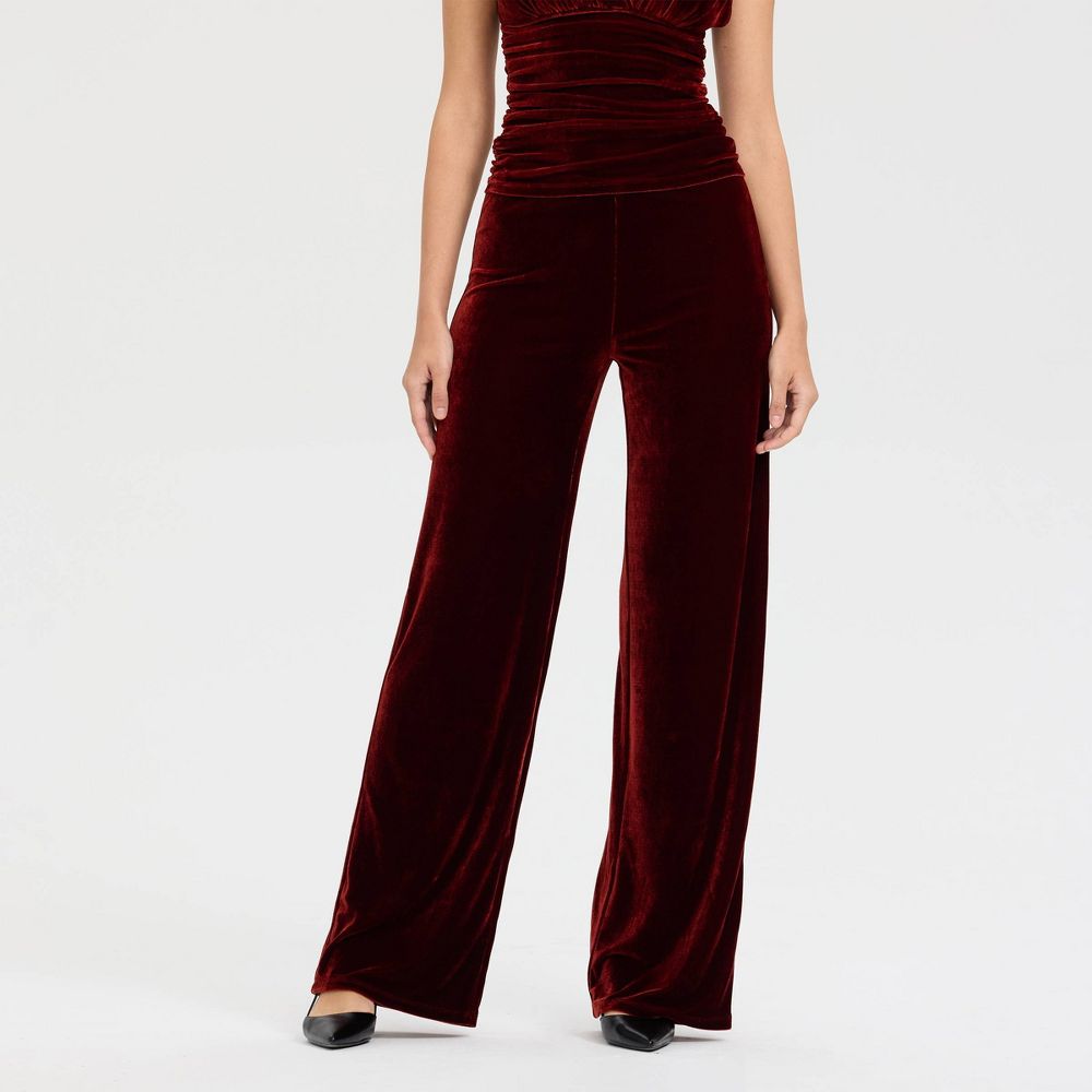 New - Women's High-Rise Wide Leg Velvet Pull-On Pants - A New Day™ Rose Red S