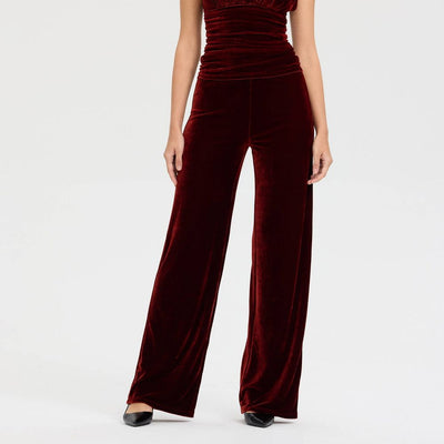 New - Women's High-Rise Wide Leg Velvet Pull-On Pants - A New Day™ Rose Red S