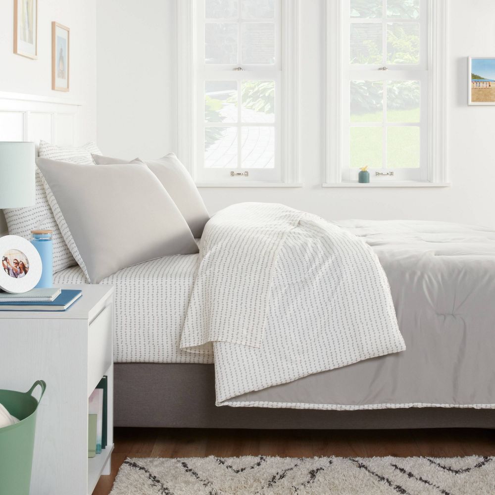 New - 5pc Twin Extra Long Solid Microfiber Comforter & Sheets Set Gray - Room Essentials™: Bed in a Bag, 180 Thread Count