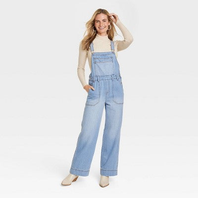 Universal Thread Women's Wide Leg Denim Overalls Full Length Jumpsuits Universal ThreadBullseye Deals