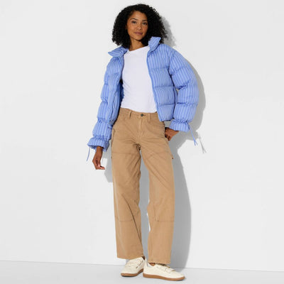 Open Box - Women's Bow Puffer Jacket - Wild Fable™ Blue Striped M