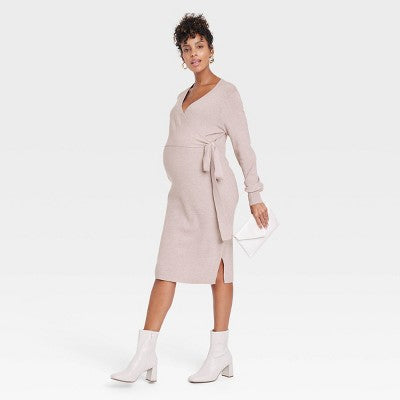 New - Isabel Maternity Women's Midi Sweater Dress Tie-Front Jersey Knit Isabel Maternity by Ingrid & IsabelBullseye Deals
