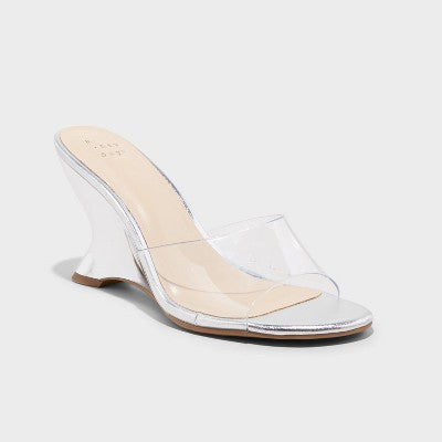 New - A New Day Women's Wedge High Slip On Heels Sandals Memory Foam Transparent Band A New DayBullseye Deals
