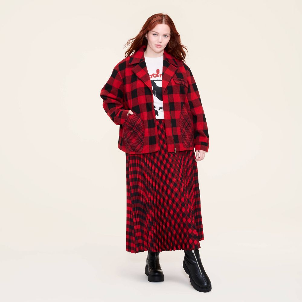 New - Women's Buffalo Check Melton Jacket - Woolrich x Target Red/Black 1X