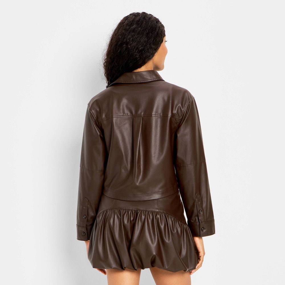 New - Women's Long Sleeve Leather Button-Down Shirt - Future Collective Brown L